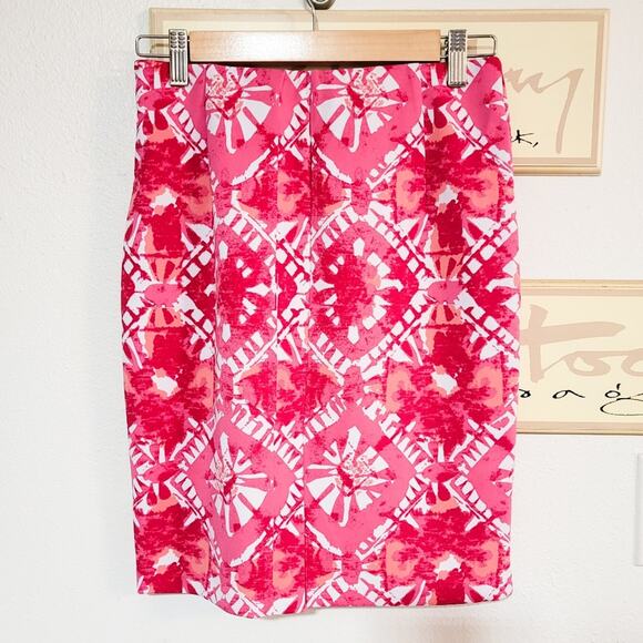 INC International Concepts bold abstract print pencil skirt pink size PM - Picture 2 of 7